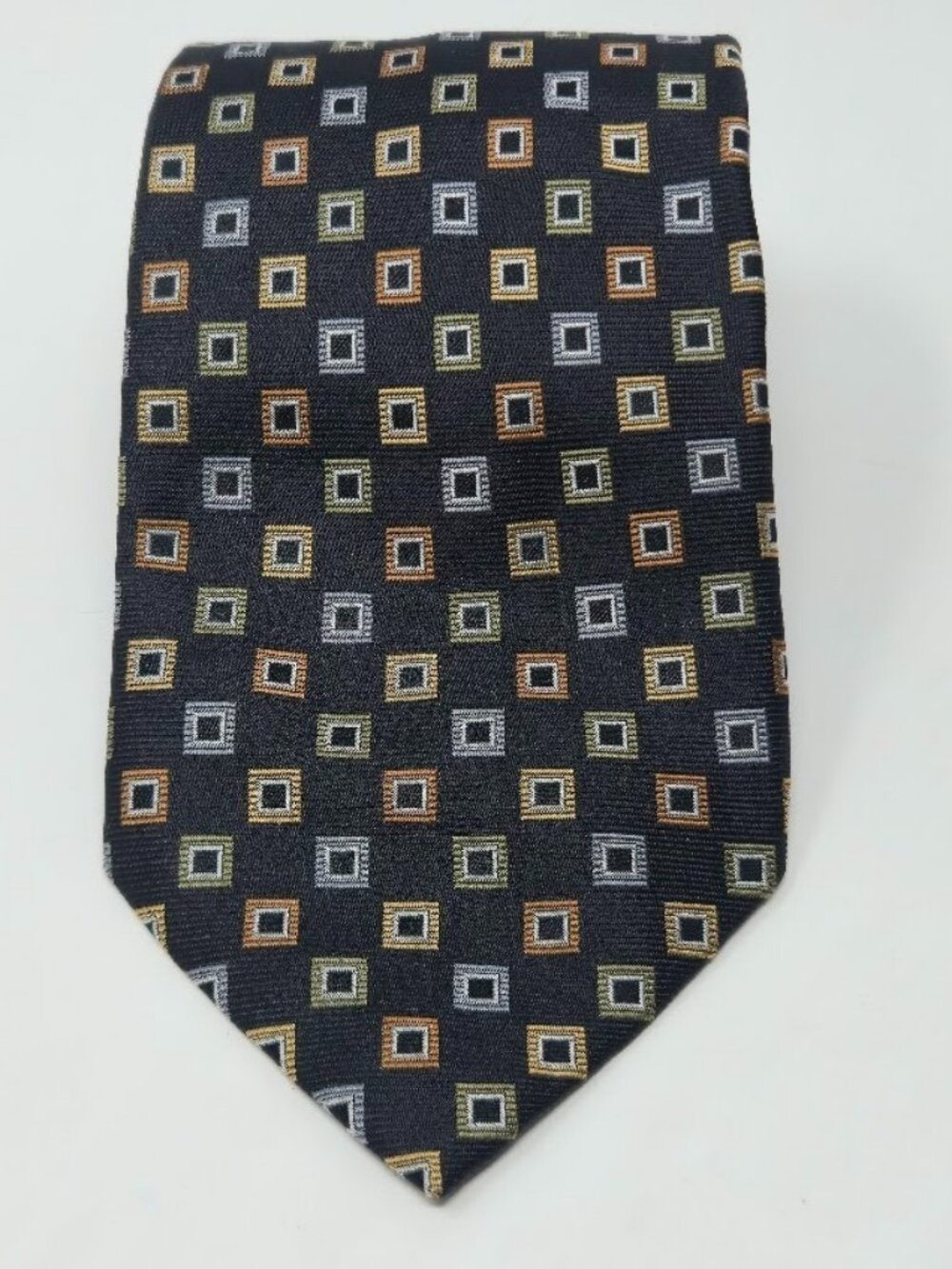 Claiborne Black and Multi-Color Concentric Square 100% Silk Tie
